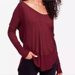 WE THE FREE Size XS Burgundy Waffle Knit Hi-Lo Catalina Thermal Tunic Top